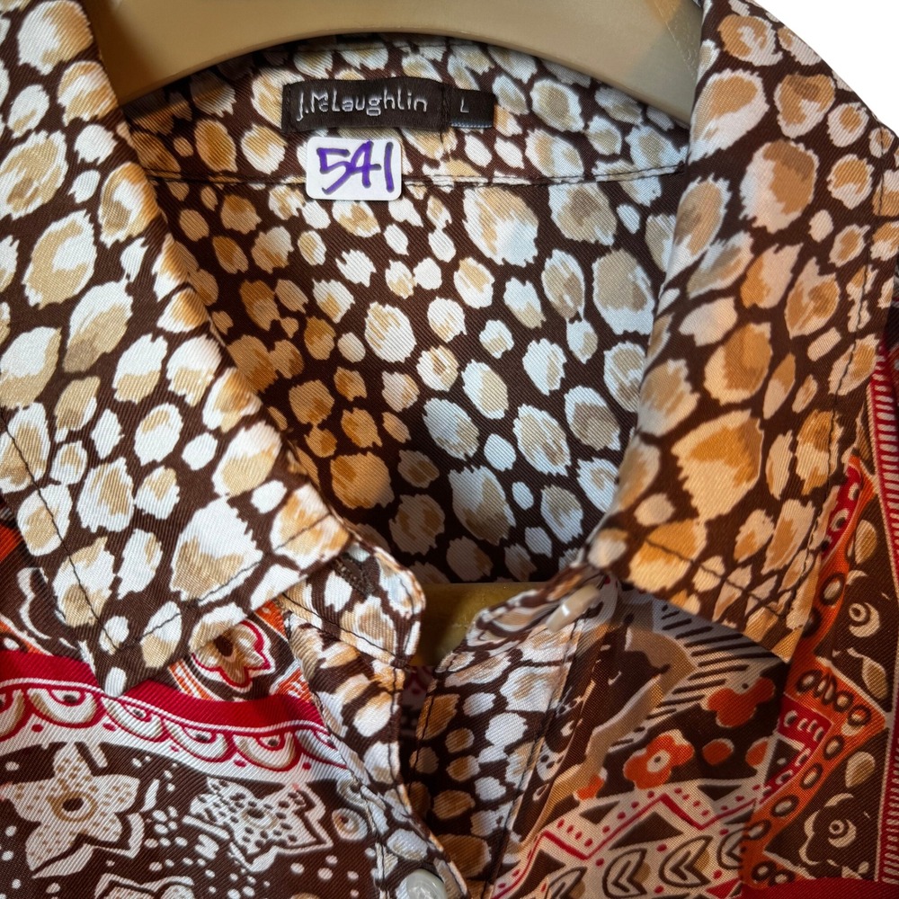 J McLaughlin Patchwork Pattern Silk Blend Long Sl… - image 5